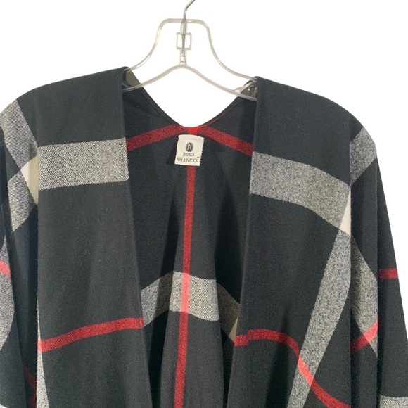 Jessica McClintock Super Soft Black Plaid Poncho Caper One Size fits most - Picture 3 of 11